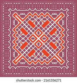 Decorative color ceramic talavera tiles. Bathroom design. Vector seamless pattern texture. Red folk ethnic ornament for print, web background, surface texture, towels, pillows, wallpaper.