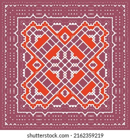 Decorative color ceramic talavera tiles. Bathroom design. Vector seamless pattern texture. Red folk ethnic ornament for print, web background, surface texture, towels, pillows, wallpaper.