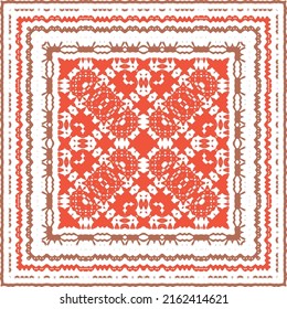 Decorative color ceramic talavera tiles. Hand drawn design. Vector seamless pattern trellis. Red folk ethnic ornament for print, web background, surface texture, towels, pillows, wallpaper.