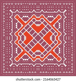 Decorative color ceramic talavera tiles. Bathroom design. Vector seamless pattern texture. Red folk ethnic ornament for print, web background, surface texture, towels, pillows, wallpaper.