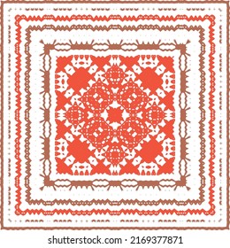Decorative color ceramic talavera tiles. Hand drawn design. Vector seamless pattern trellis. Red folk ethnic ornament for print, web background, surface texture, towels, pillows, wallpaper.