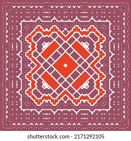 Decorative color ceramic talavera tiles. Bathroom design. Vector seamless pattern texture. Red folk ethnic ornament for print, web background, surface texture, towels, pillows, wallpaper.