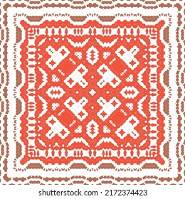 Decorative color ceramic talavera tiles. Bathroom design. Vector seamless pattern texture. Red folk ethnic ornament for print, web background, surface texture, towels, pillows, wallpaper.