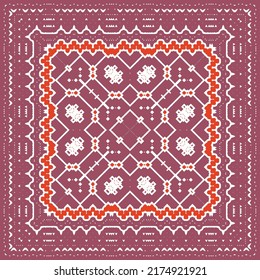 Decorative color ceramic talavera tiles. Bathroom design. Vector seamless pattern texture. Red folk ethnic ornament for print, web background, surface texture, towels, pillows, wallpaper.