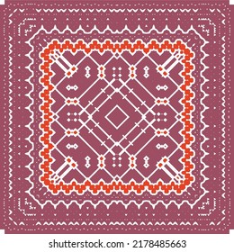 Decorative color ceramic talavera tiles. Bathroom design. Vector seamless pattern texture. Red folk ethnic ornament for print, web background, surface texture, towels, pillows, wallpaper.