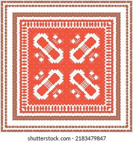 Decorative color ceramic talavera tiles. Bathroom design. Vector seamless pattern texture. Red folk ethnic ornament for print, web background, surface texture, towels, pillows, wallpaper.