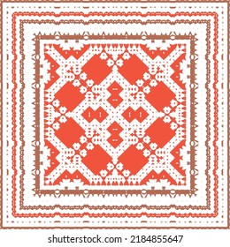 Decorative color ceramic talavera tiles. Hand drawn design. Vector seamless pattern trellis. Red folk ethnic ornament for print, web background, surface texture, towels, pillows, wallpaper.