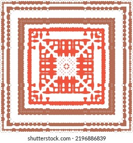 Decorative color ceramic talavera tiles. Bathroom design. Vector seamless pattern texture. Red folk ethnic ornament for print, web background, surface texture, towels, pillows, wallpaper.