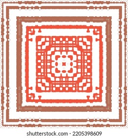 Decorative color ceramic talavera tiles. Bathroom design. Vector seamless pattern texture. Red folk ethnic ornament for print, web background, surface texture, towels, pillows, wallpaper.