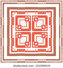 Decorative color ceramic talavera tiles. Bathroom design. Vector seamless pattern texture. Red folk ethnic ornament for print, web background, surface texture, towels, pillows, wallpaper.