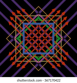 Decorative color composition from geometrical figures and parallel arrows. Vector stock.