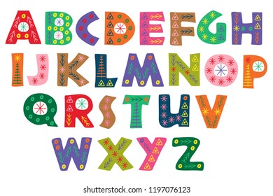 Decorative Color Winter Alphabet - Vector Illustration, Eps