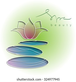Decorative colored background with spa stones and lotus flower
