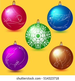 Decorative colored balls. Christmas and New Year decoration. Vector objects