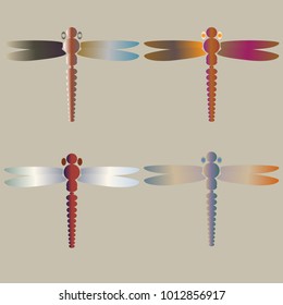 Decorative colored cute dragonfly. Vintage element silhouettes for your design.