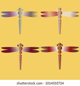 Decorative colored cute dragonfly. Vintage element silhouettes for your design.
