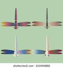 Decorative colored cute dragonfly. Vintage element silhouettes for your design.