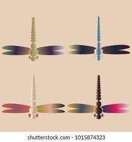 Decorative colored cute dragonfly. Vintage element silhouettes for your design.