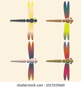 Decorative colored cute dragonfly. Vintage element silhouettes for your design.