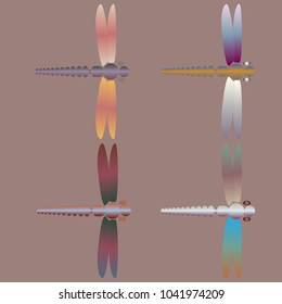 Decorative colored cute dragonfly. Vintage element silhouettes for your design.