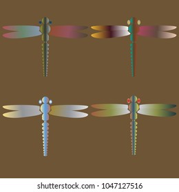 Decorative colored cute dragonfly. Vintage element silhouettes for your design.