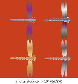 Decorative colored cute dragonfly. Vintage element silhouettes for your design.