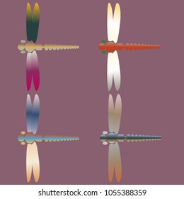 Decorative colored cute dragonfly. Vintage element silhouettes for your design.