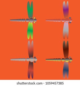 Decorative colored cute dragonfly. Vintage element silhouettes for your design.