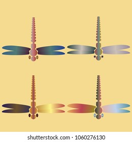 Decorative colored cute dragonfly. Vintage element silhouettes for your design.