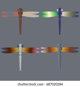 Decorative colored cute dragonfly. Vintage element silhouettes for your design.