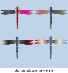 Decorative colored cute dragonfly. Vintage element silhouettes for your design.