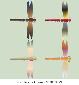 Decorative colored cute dragonfly. Vintage element silhouettes for your design.