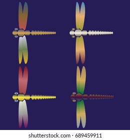 Decorative colored cute dragonfly. Vintage element silhouettes for your design.