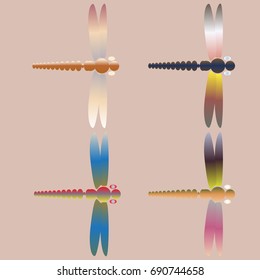 Decorative colored cute dragonfly. Vintage element silhouettes for your design.