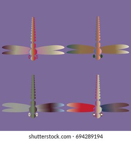 Decorative colored cute dragonfly. Vintage element silhouettes for your design.