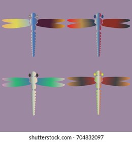 Decorative colored cute dragonfly. Vintage element silhouettes for your design.