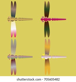 Decorative colored cute dragonfly. Vintage element silhouettes for your design.
