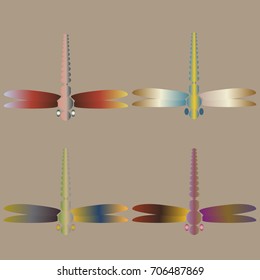 Decorative colored cute dragonfly. Vintage element silhouettes for your design.