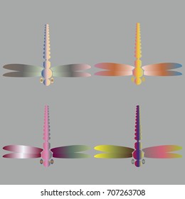 Decorative colored cute dragonfly. Vintage element silhouettes for your design.
