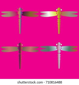 Decorative colored cute dragonfly. Vintage element silhouettes for your design.