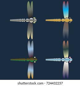 Decorative colored cute dragonfly. Vintage element silhouettes for your design.