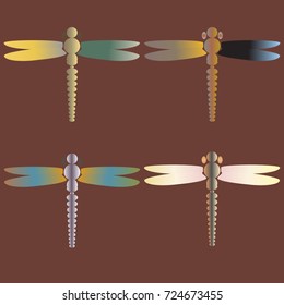 Decorative colored cute dragonfly. Vintage element silhouettes for your design.