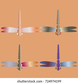 Decorative colored cute dragonfly. Vintage element silhouettes for your design.