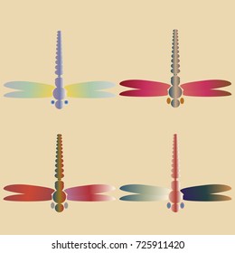 Decorative colored cute dragonfly. Vintage element silhouettes for your design.