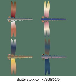 Decorative colored cute dragonfly. Vintage element silhouettes for your design.