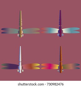 Decorative colored cute dragonfly. Vintage element silhouettes for your design.