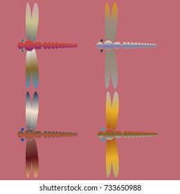 Decorative colored cute dragonfly. Vintage element silhouettes for your design.
