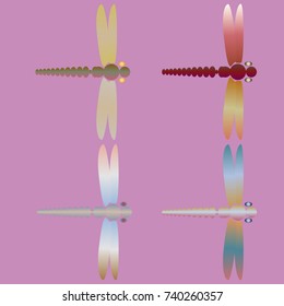 Decorative colored cute dragonfly. Vintage element silhouettes for your design.