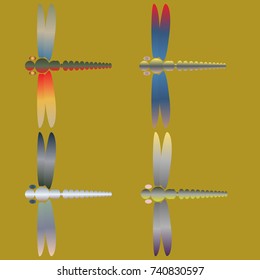 Decorative colored cute dragonfly. Vintage element silhouettes for your design.
