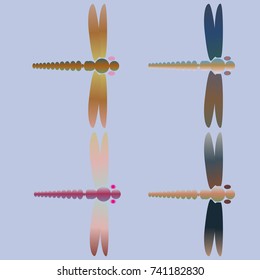 Decorative colored cute dragonfly. Vintage element silhouettes for your design.